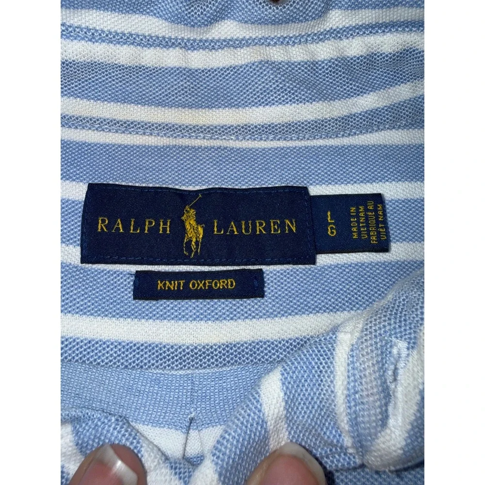 Ralph Lauren Knit Oxford Polo Shirt Mens Large Blue White Striped Short Sleeve